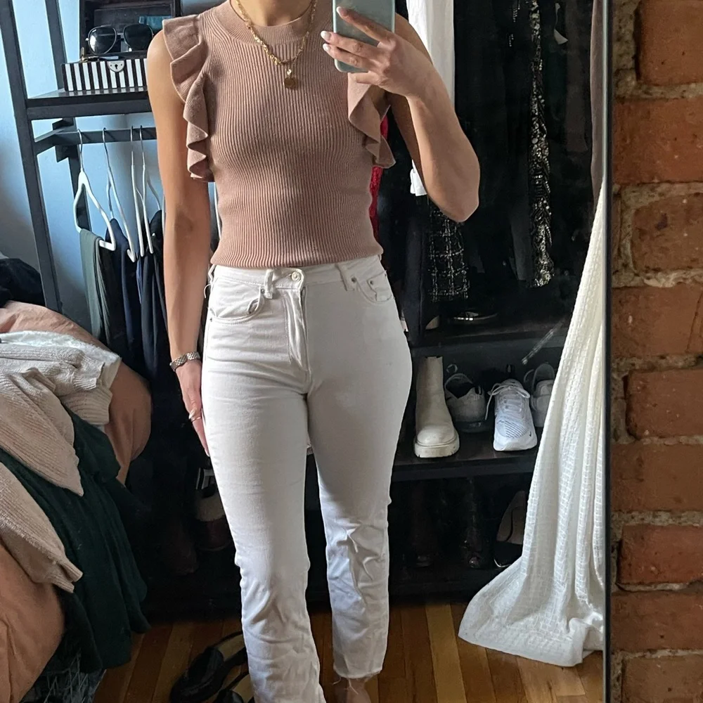 Sweater Razor Back Tank in Blush with Ruffles - Picture 1 of 7